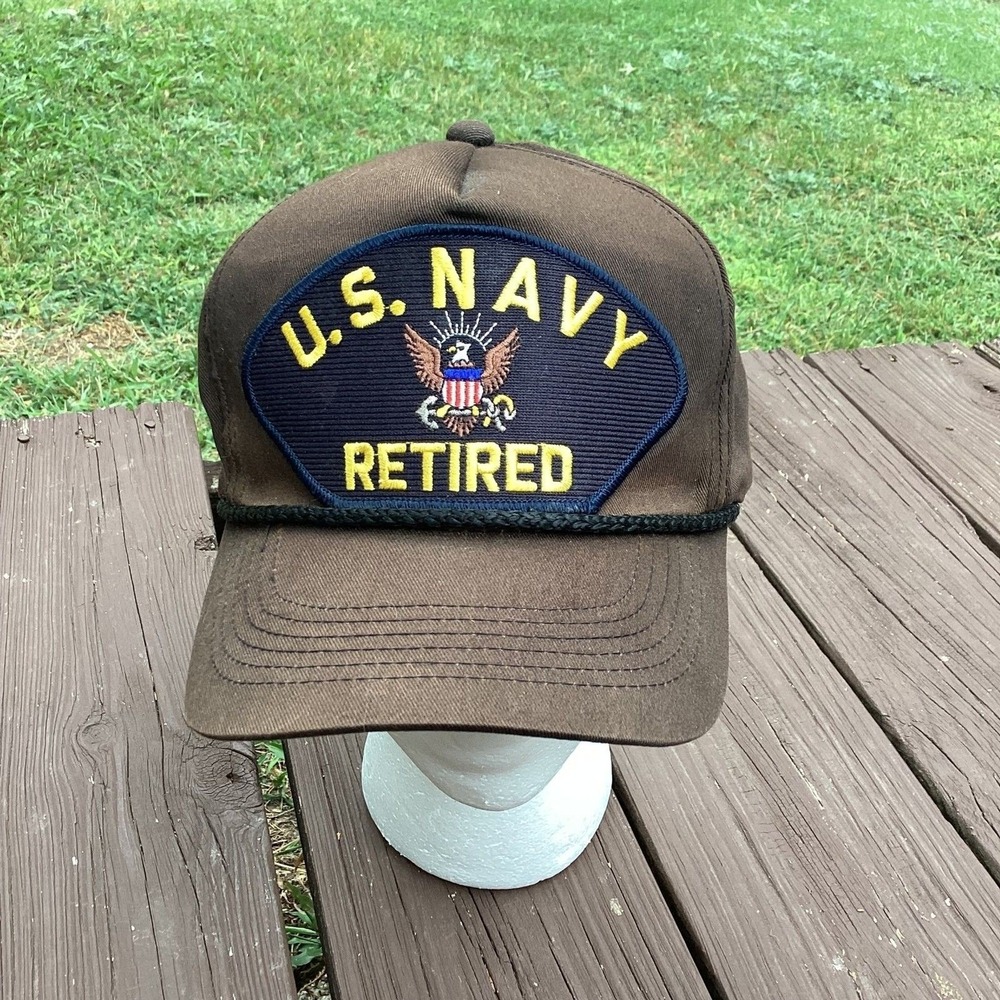 US Navy Retired Baseball Cap Brown Snapback Embroidered Patch Adult‎ Size
